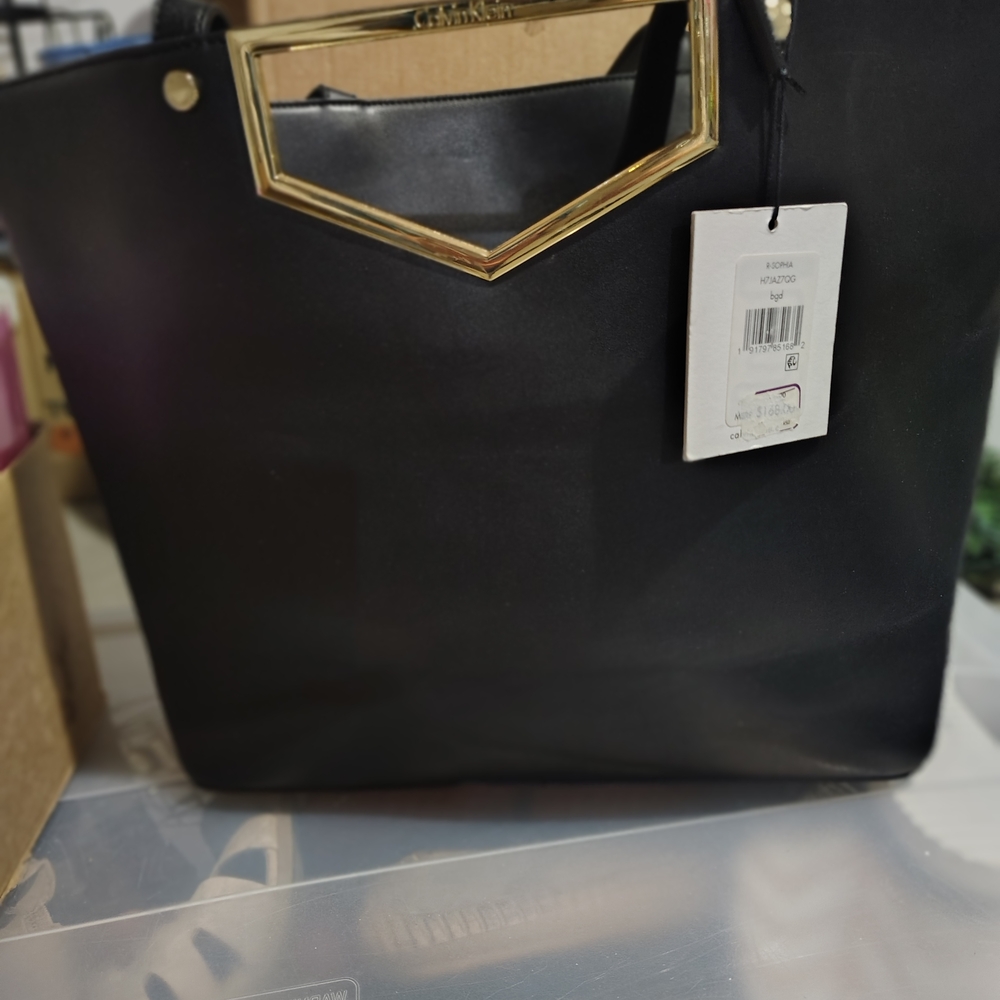 Calvin Klein Collection Black Tote with Gold Handles